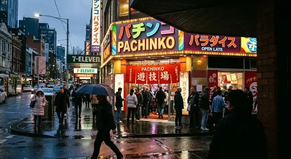 Floor host guiding a new member through a pachinko machine